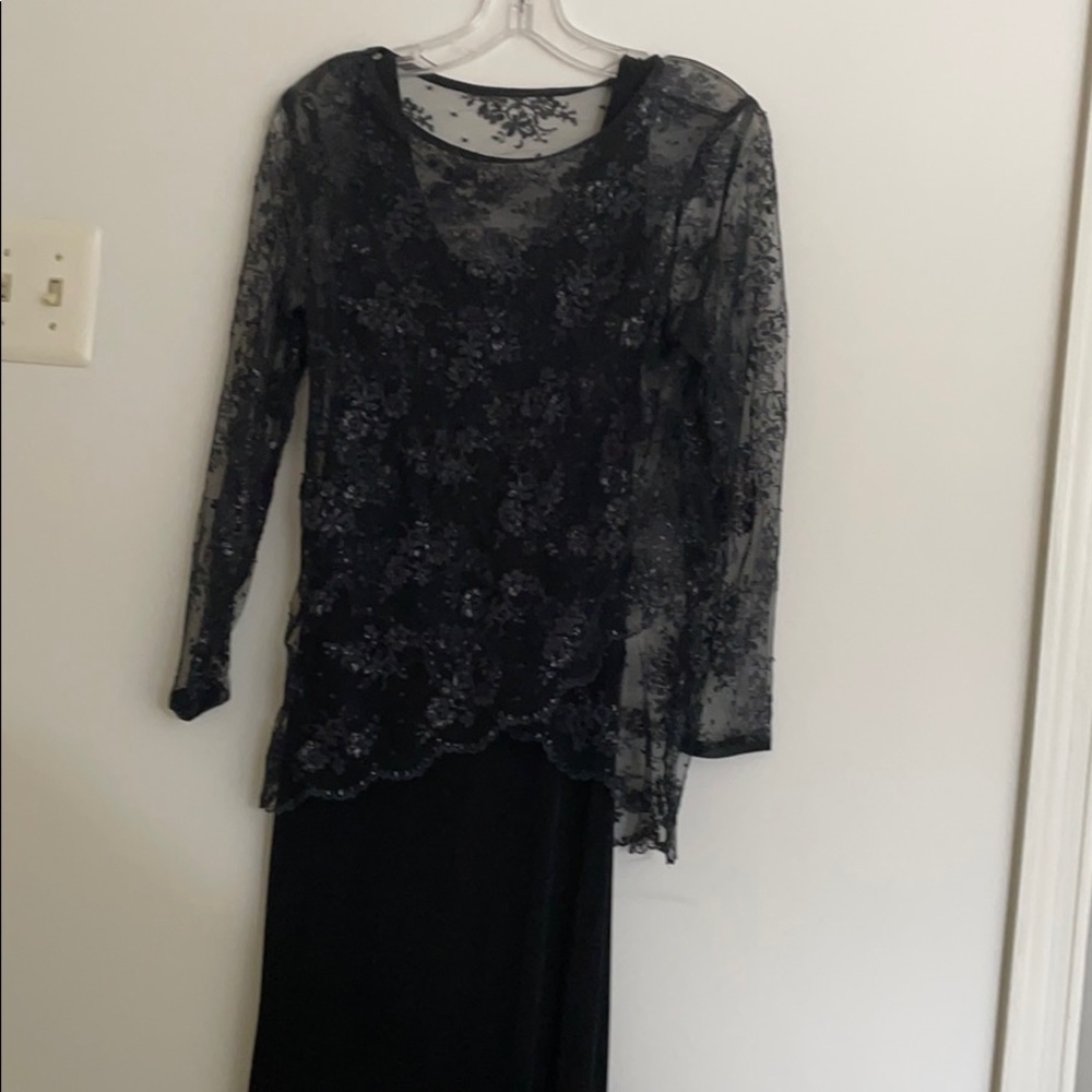 Full length black dress and top